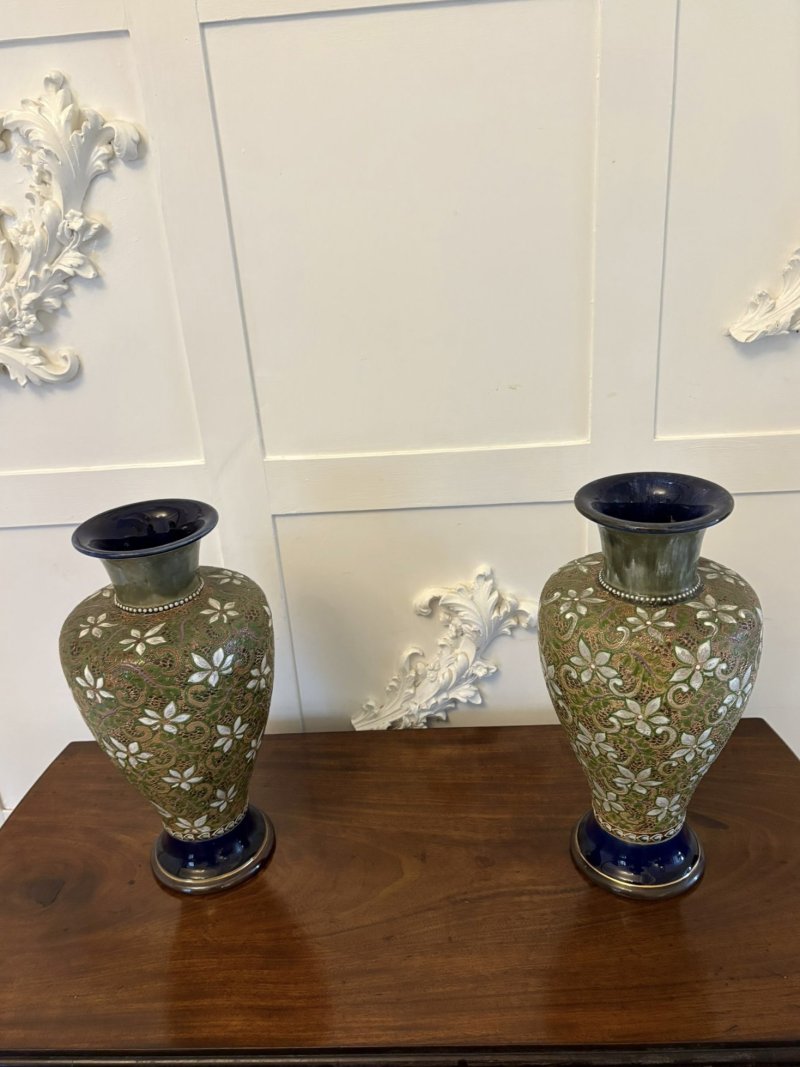 Pair of Antique Victorian Quality Doulton Slater Stoneware Vases - Image 2